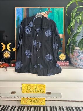 One Size Oversized Celestial Sun Print Button Up Shirt Y2K Whimsigoth Boho XL